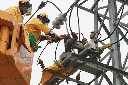 連云港東?？h供電公司帶電作業班及時排除用電故障