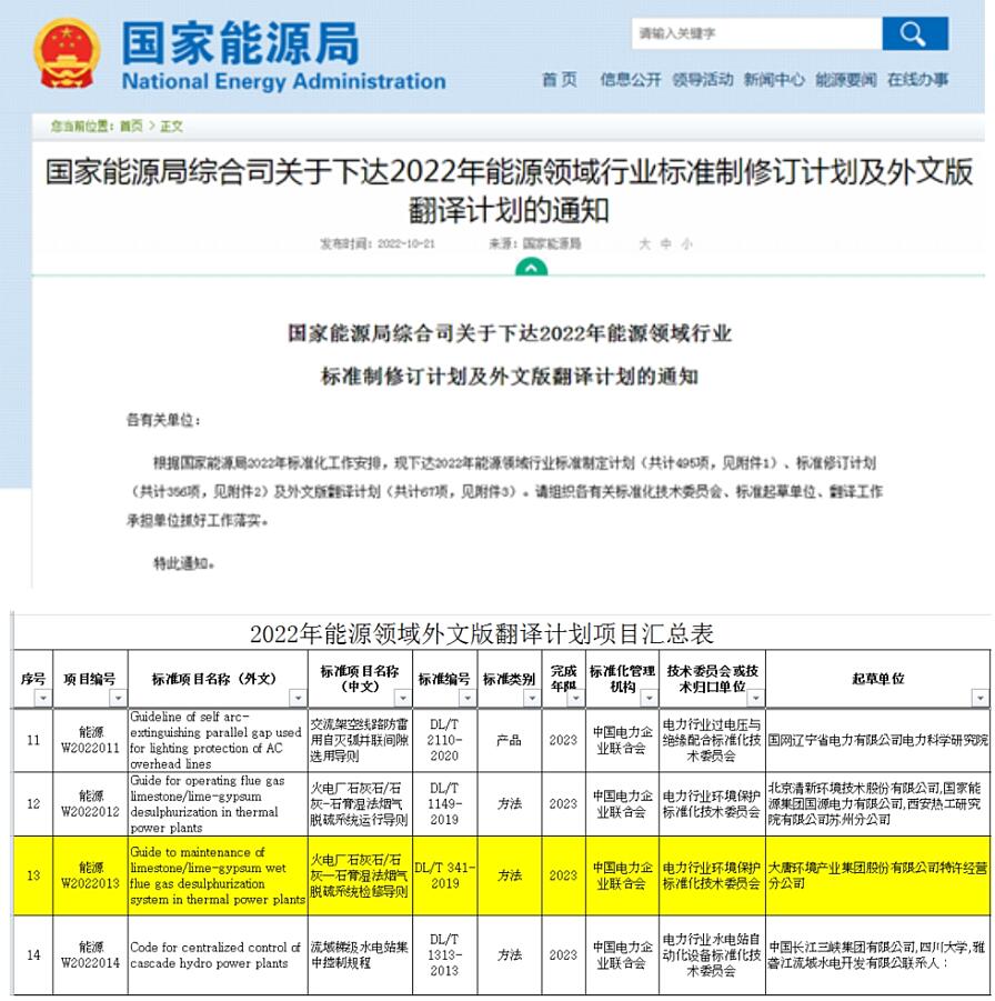 大唐環境特許經營分公司行業標準(外文版)獲批立項