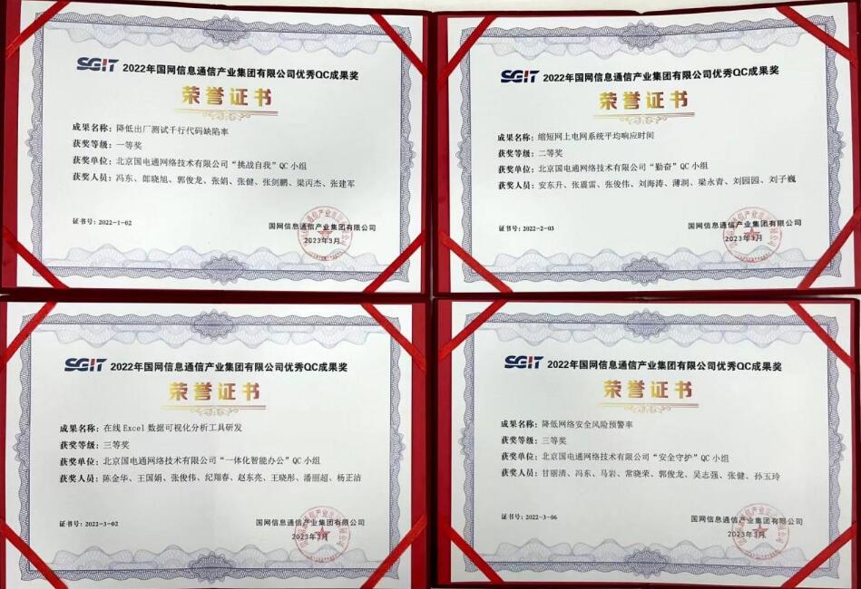 信產國電通四項QC成果分獲國網信通產業集團2022年優秀QC小組成果一、二、三等獎