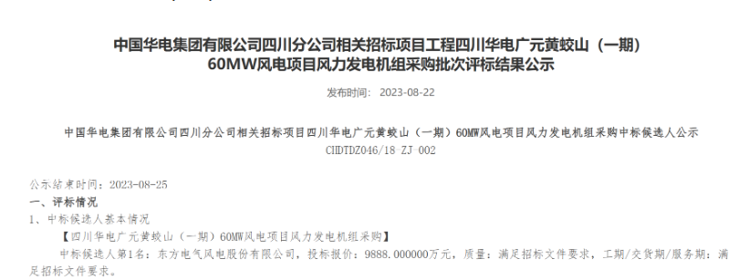 160MW！華電2個風電項目候選人公示