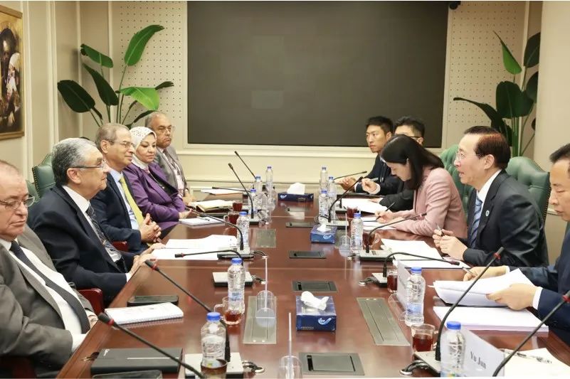 國家電網董事長辛保安與埃及電力部部長沙赫爾、中國駐埃及大使廖力強會談